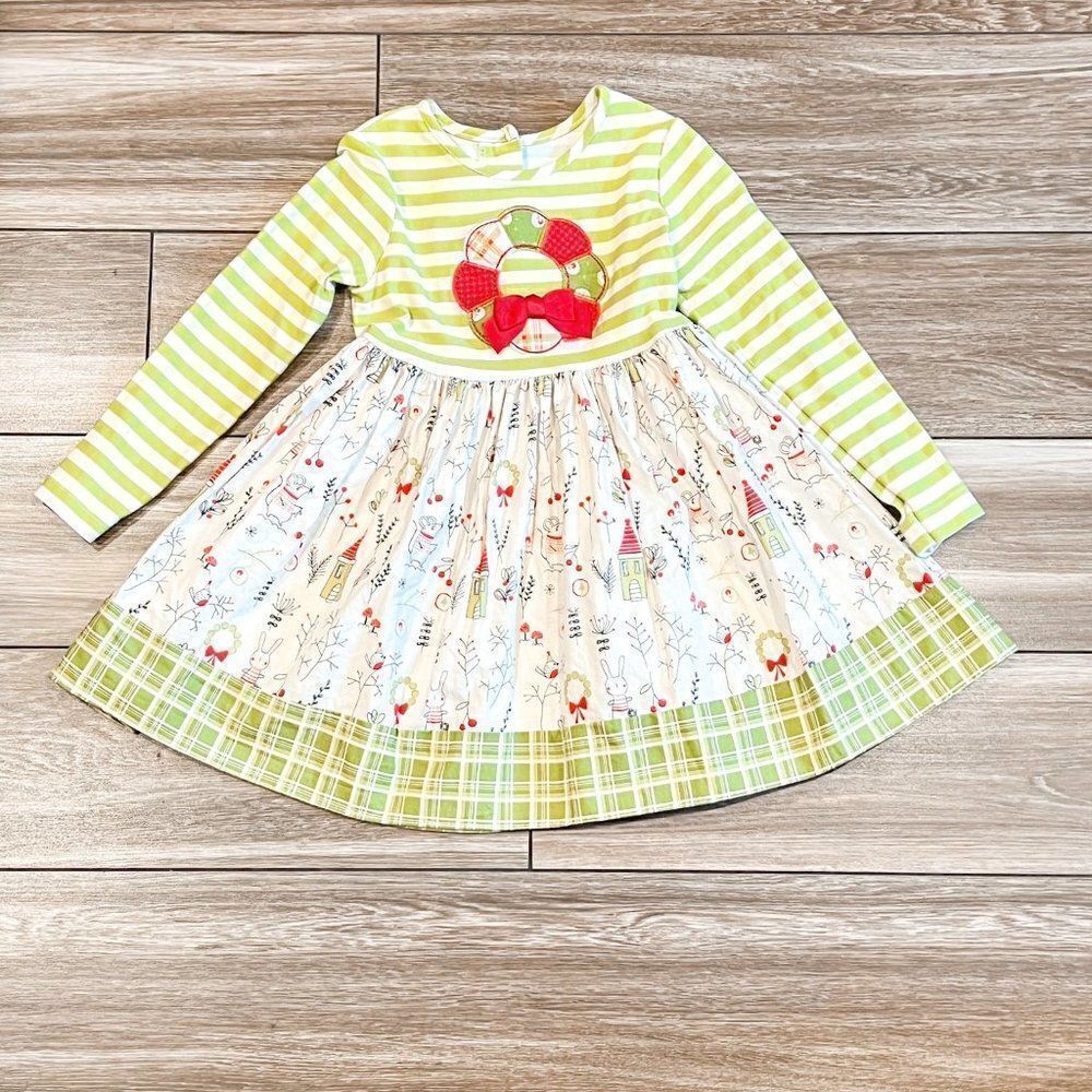 Ricrac & Ruffles Holiday Wreath Appliqué Dress, Size 4T